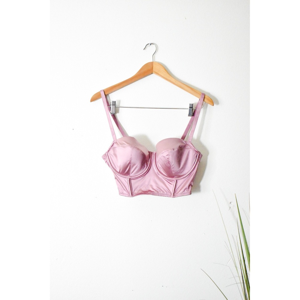 Auden Corset Bra Women Large Pink Modern Satin Longline Underwire Bustier Top